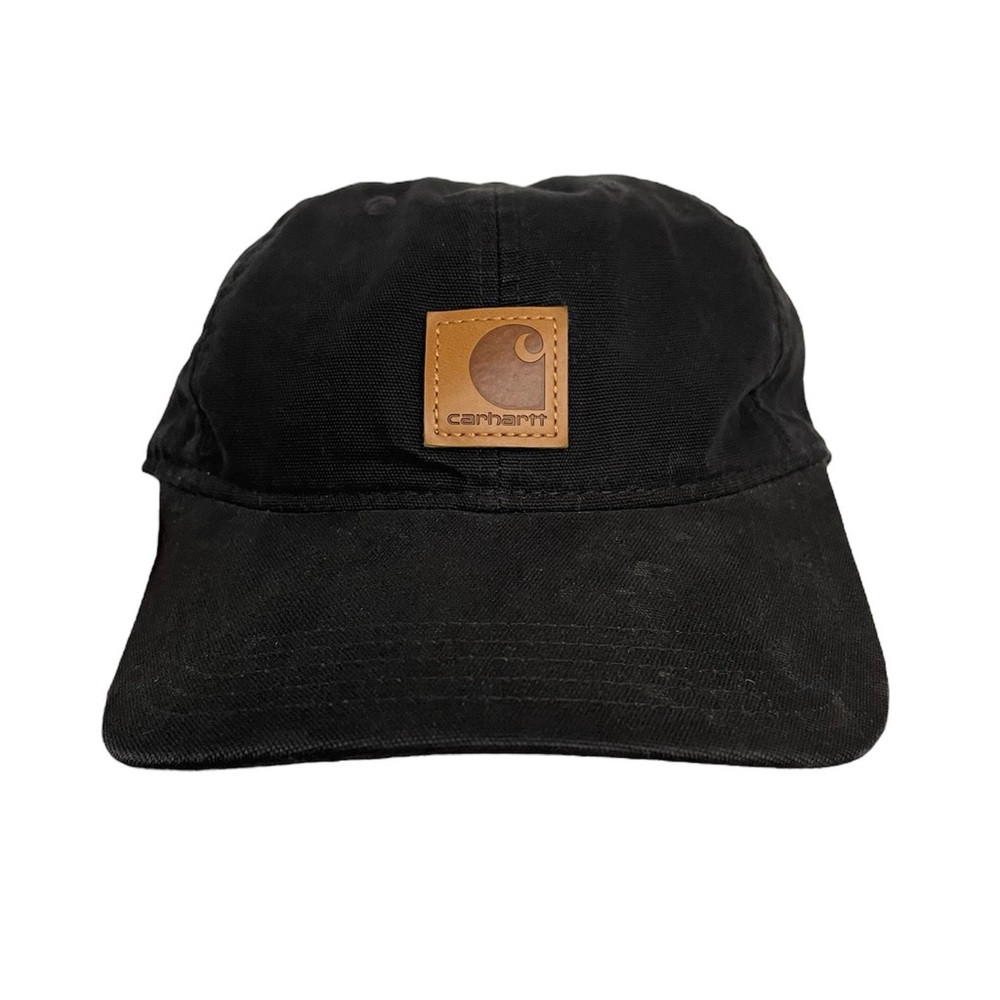 Black Carhartt cap with leather logo and Velcro strap